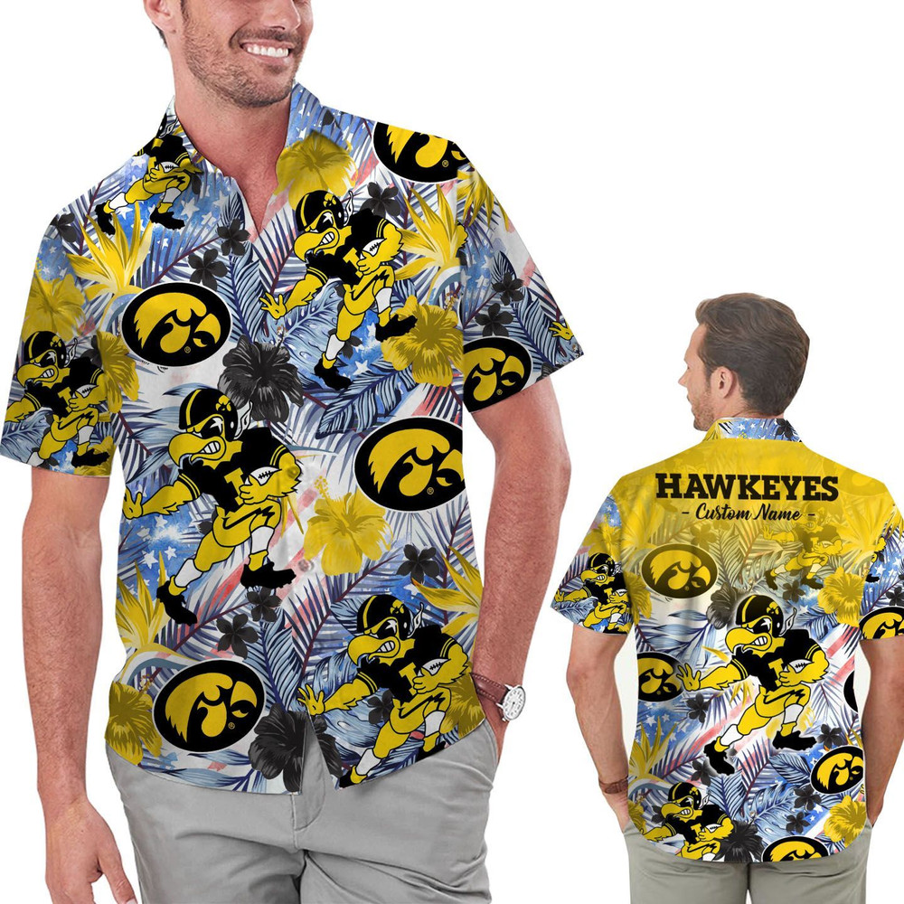 Personalized Iowa Hawkeyes Tropical Floral America Flag Hawaiian Shirt Hot Trendy Summer 2024