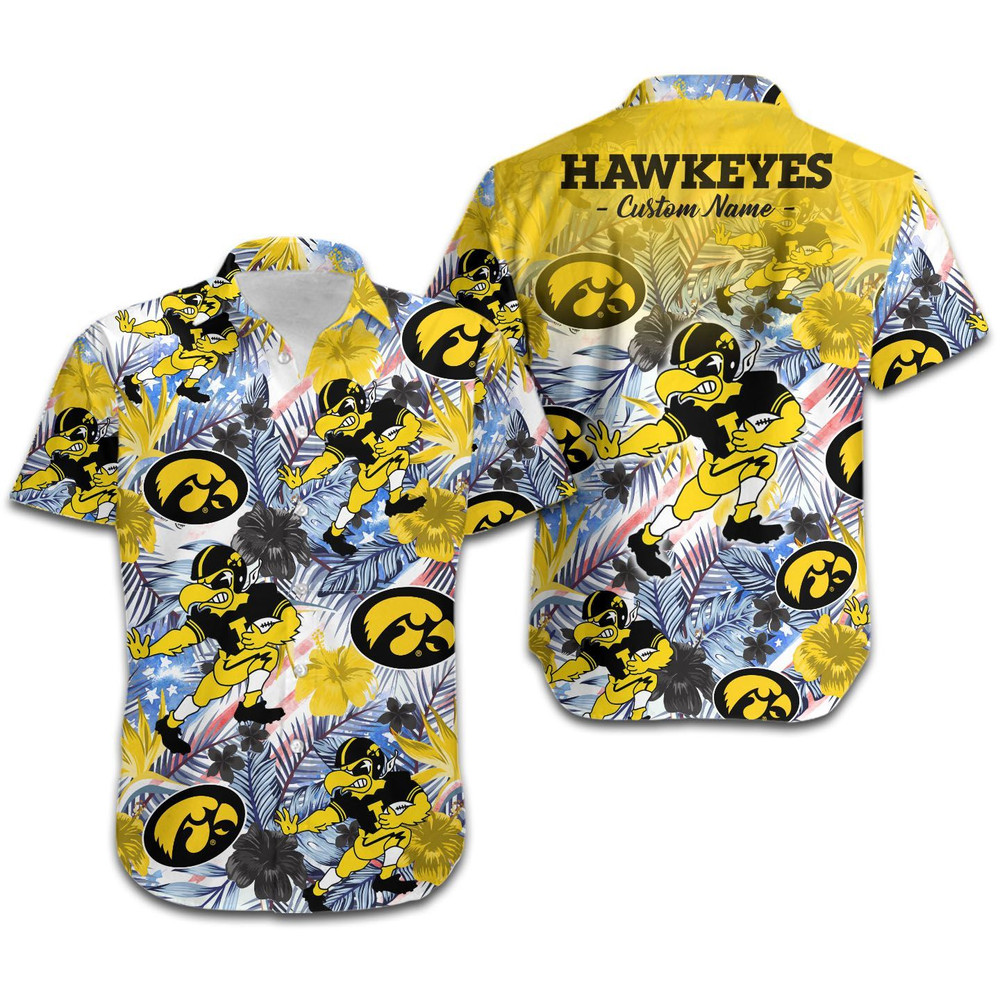 Personalized Iowa Hawkeyes Tropical Floral America Flag Hawaiian Shirt Hot Trendy Summer 2024