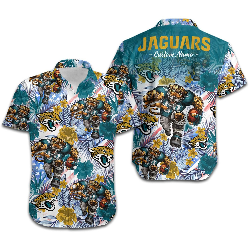 Personalized Jacksonville Jaguars Tropical Floral America Flag Hawaiian Shirt Hot Trendy Summer 2024