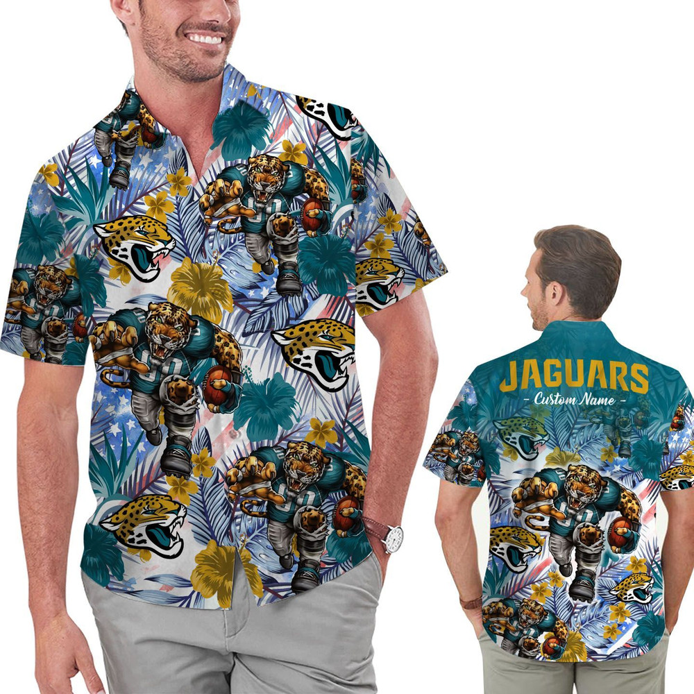 Personalized Jacksonville Jaguars Tropical Floral America Flag Hawaiian Shirt Hot Trendy Summer 2024