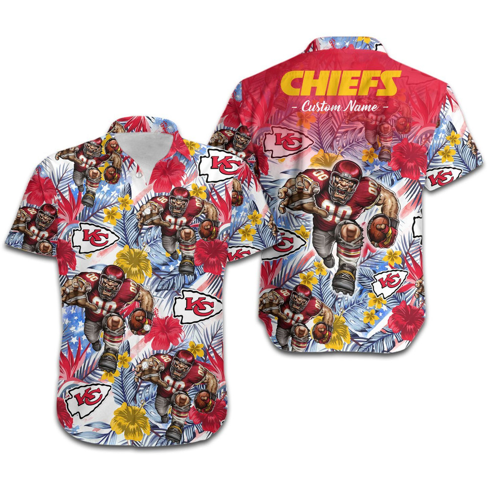 Personalized Kansas City Chiefs Tropical Floral America Flag Hawaiian Shirt Hot Trendy Summer 2024