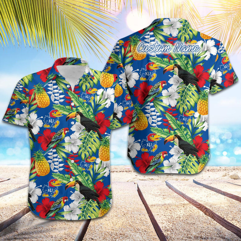 Personalized Kansas Jayhawks Parrot Floral Tropical Hawaiian Shirt Hot Trendy Summer 2024