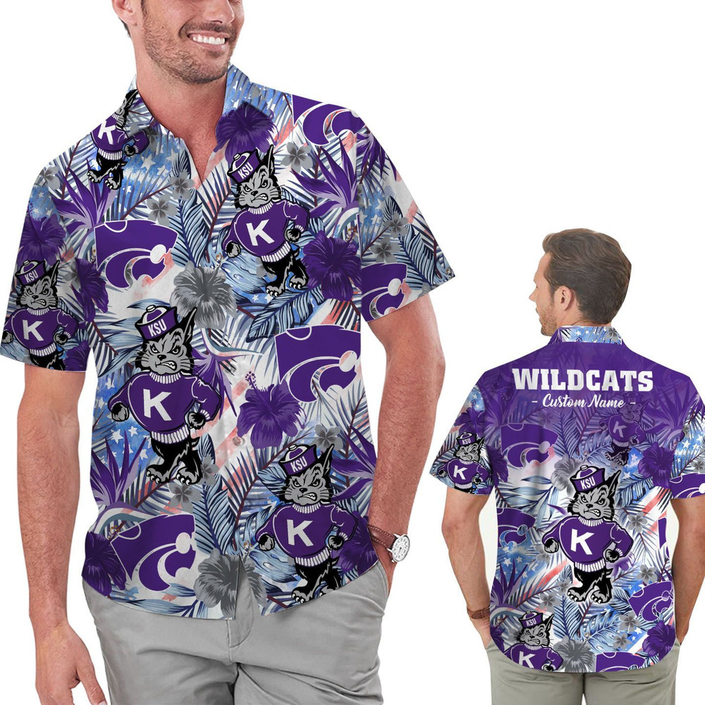 Personalized Kansas State Wildcats Tropical Floral America Flag Hawaiian Shirt Hot Trendy Summer 2024