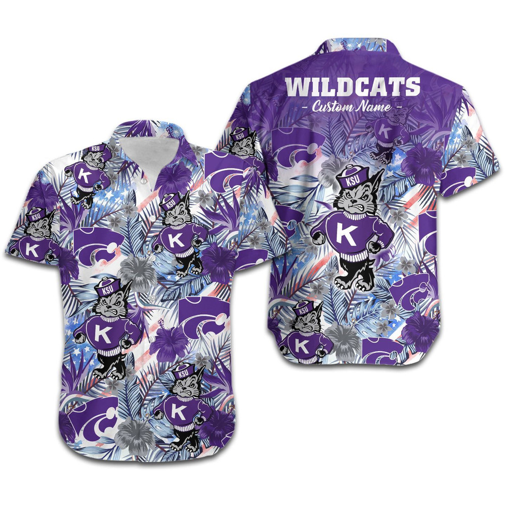 Personalized Kansas State Wildcats Tropical Floral America Flag Hawaiian Shirt Hot Trendy Summer 2024