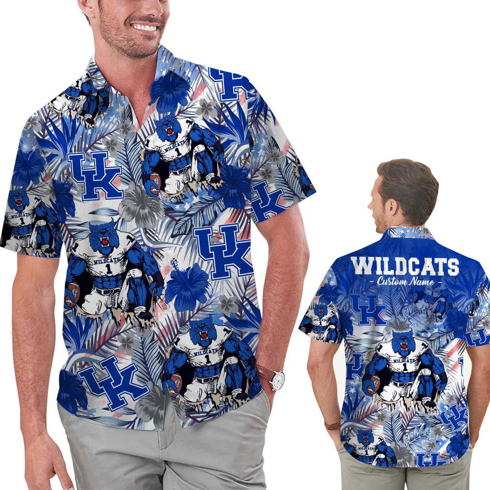 Personalized Kentucky Wildcats Tropical Floral America Flag Hawaiian Shirt Hot Trendy Summer 2024