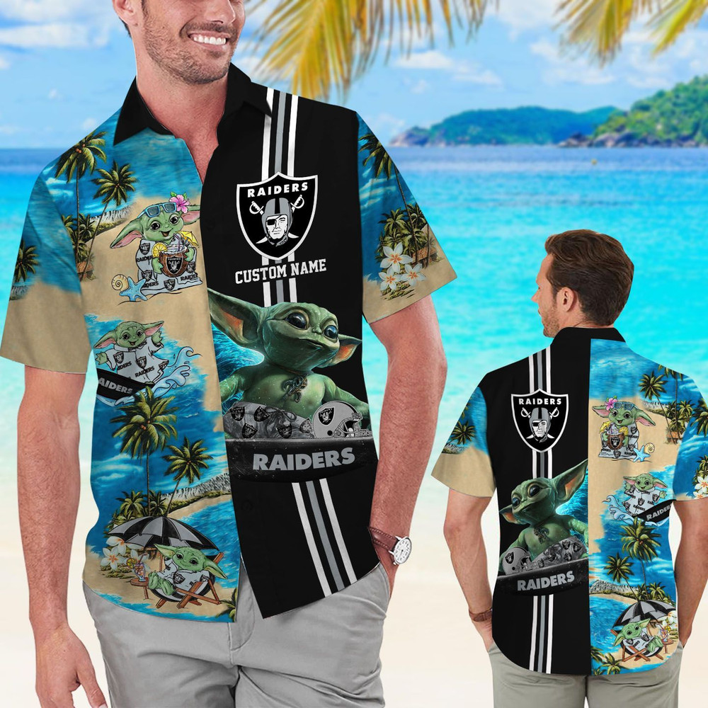 Personalized Las Vegas Raiders & Baby Yoda Hawaiian Shirt Hot Trendy Summer 2024