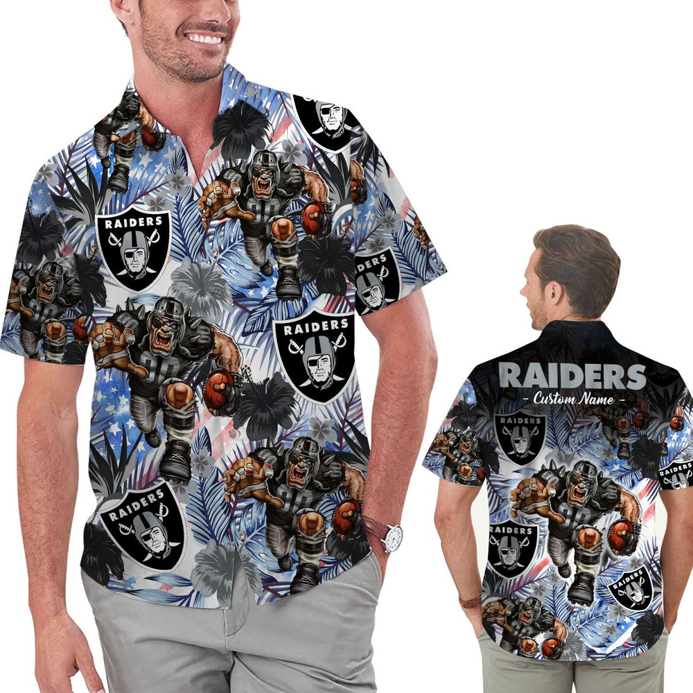 Personalized Las Vegas Raiders Tropical Floral America Flag Hawaiian Shirt Hot Trendy Summer 2024