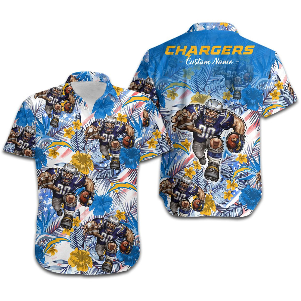 Personalized Los Angeles Chargers Tropical Floral America Flag Hawaiian Shirt Hot Trendy Summer 2024