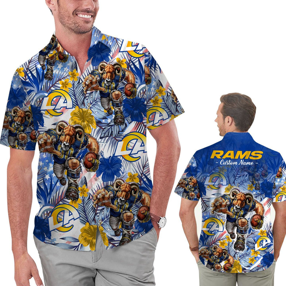 Personalized Los Angeles Rams Tropical Floral America Flag Hawaiian Shirt Hot Trendy Summer 2024