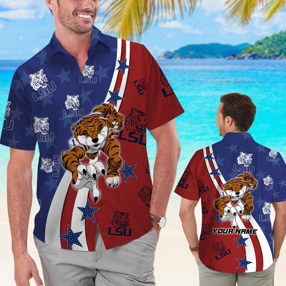 Personalized LSU Tigers American Flag Hawaiian Shirt Hot Trendy Summer 2024