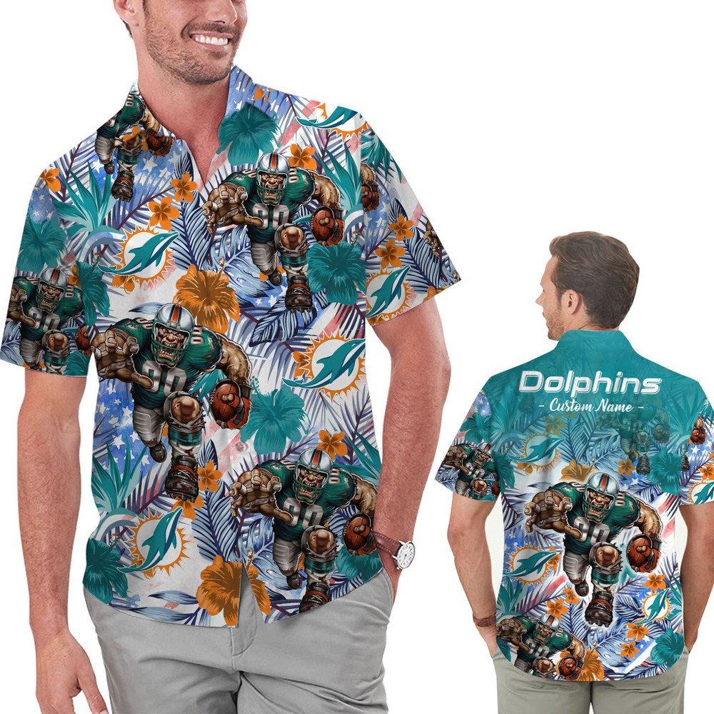 Personalized Miami Dolphins Tropical Floral America Flag Hawaiian Shirt Hot Trendy Summer 2024