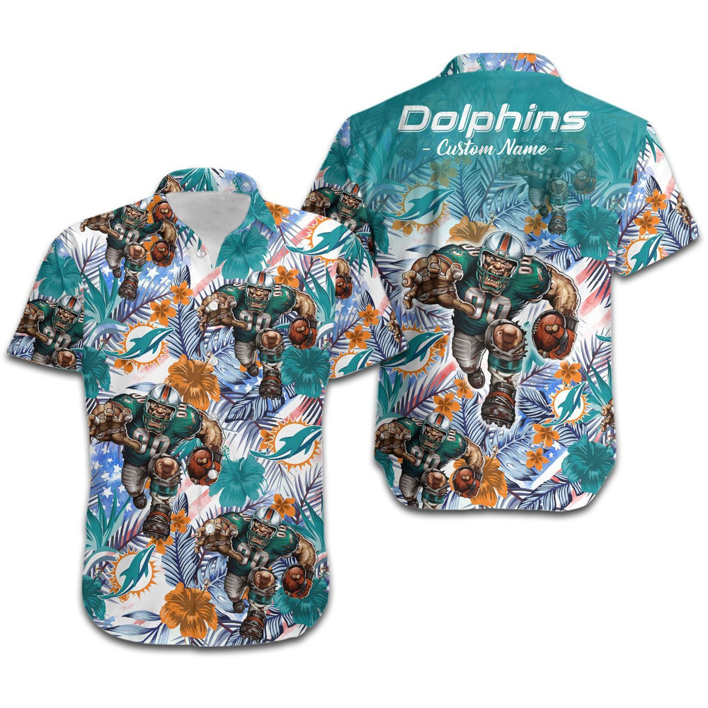 Personalized Miami Dolphins Tropical Floral America Flag Hawaiian Shirt Hot Trendy Summer 2024