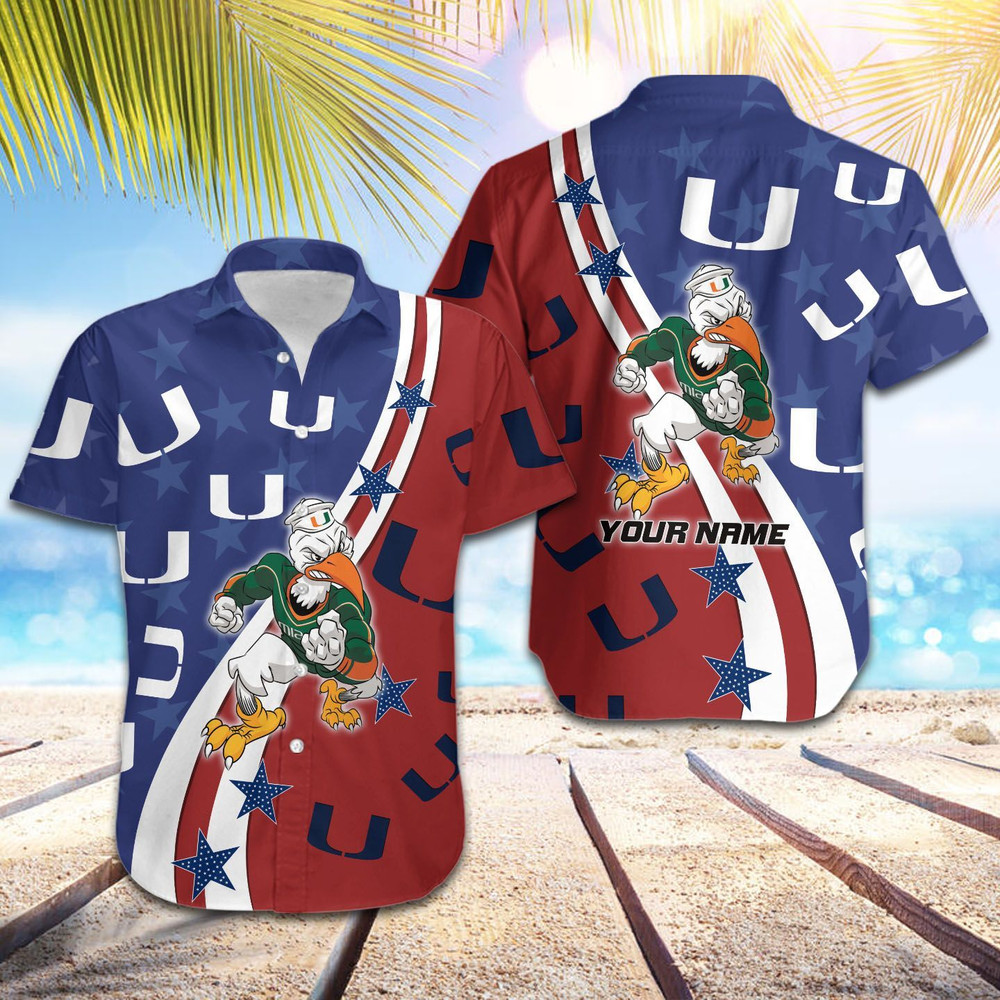 Personalized Miami Hurricanes American Flag Hawaiian Shirt Hot Trendy Summer 2024