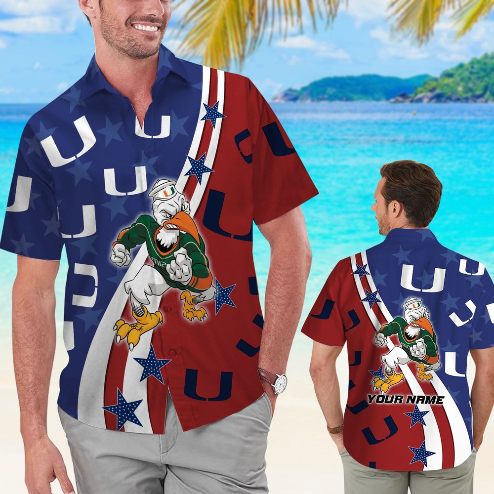 Personalized Miami Hurricanes American Flag Hawaiian Shirt Hot Trendy Summer 2024