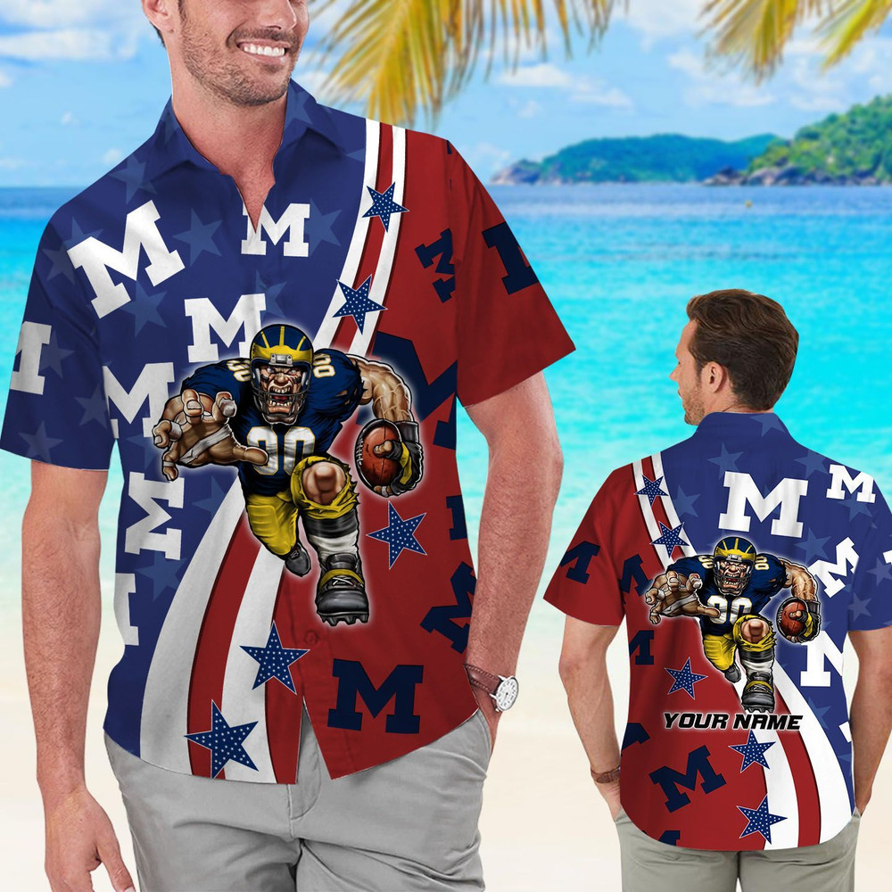 Personalized Michigan Wolverines American Flag Hawaiian Shirt Hot Trendy Summer 2024