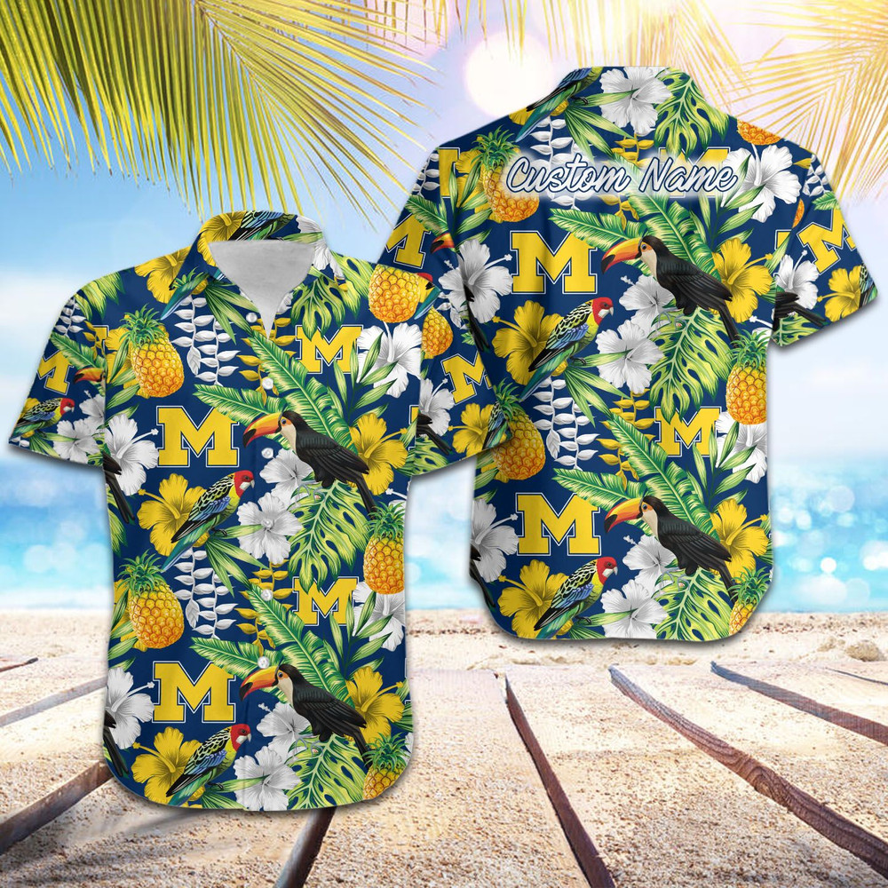 Personalized Michigan Wolverines Parrot Floral Tropical Hawaiian Shirt Hot Trendy Summer 2024