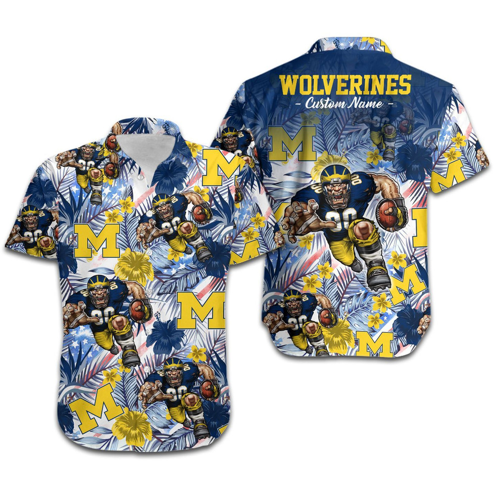 Personalized Michigan Wolverines Tropical Floral America Flag Hawaiian Shirt Hot Trendy Summer 2024