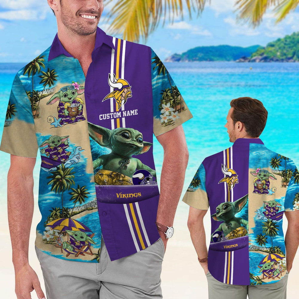 Personalized Minnesota Vikings & Baby Yoda Hawaiian Shirt Hot Trendy Summer 2024