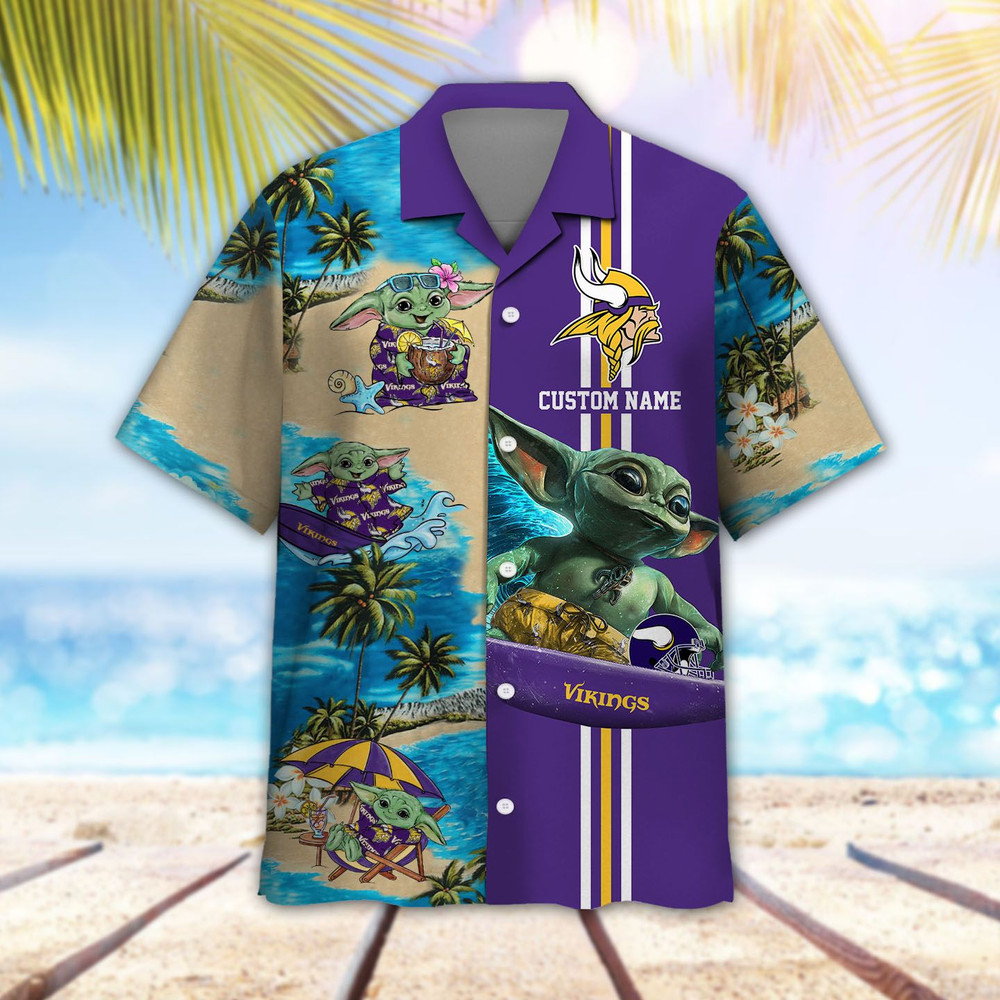 Personalized Minnesota Vikings & Baby Yoda Hawaiian Shirt Hot Trendy Summer 2024