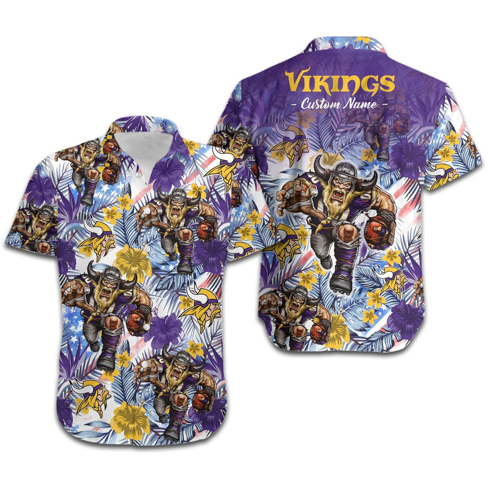 Personalized Minnesota Vikings Tropical Floral America Flag Hawaiian Shirt Hot Trendy Summer 2024