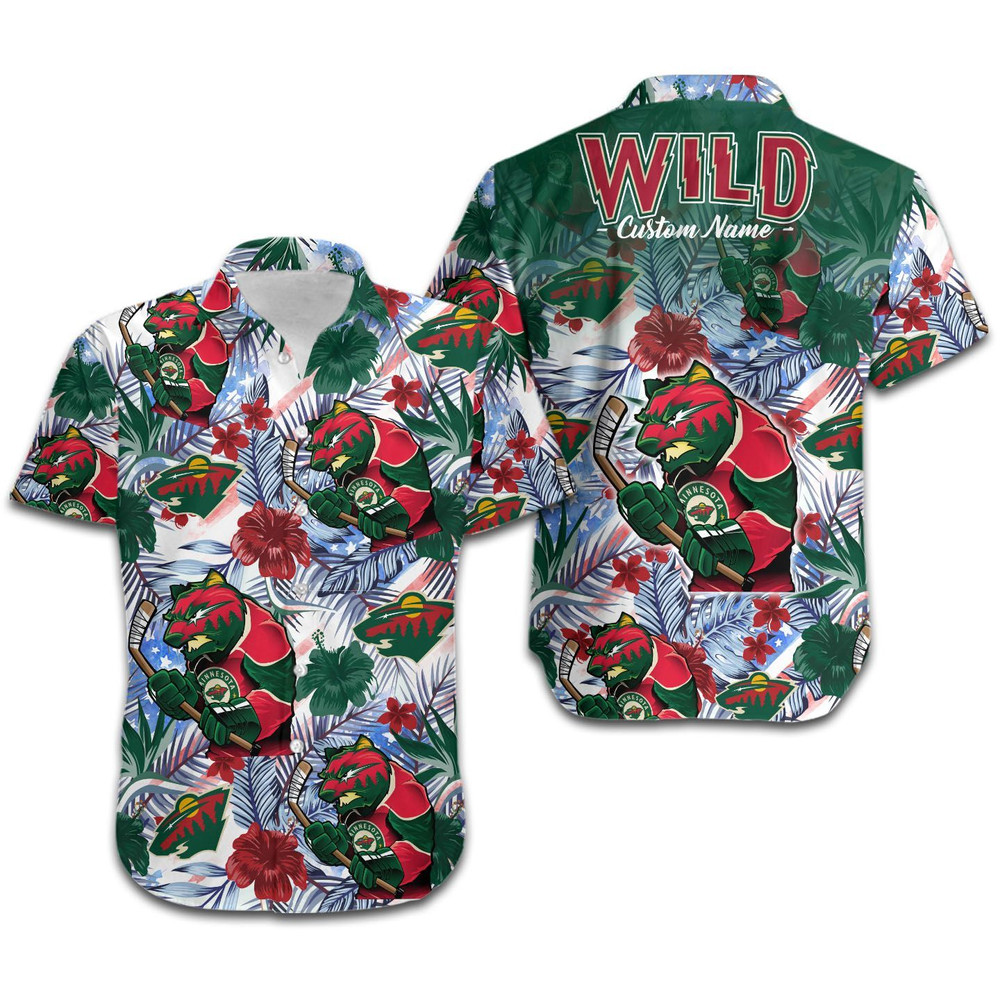 Personalized Minnesota Wild Tropical Floral America Flag Hawaiian Shirt Hot Trendy Summer 2024