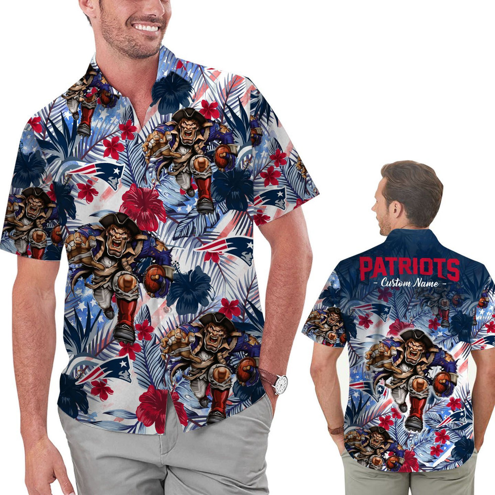 Personalized New England Patriots Tropical Floral America Flag Hawaiian Shirt Hot Trendy Summer 2024