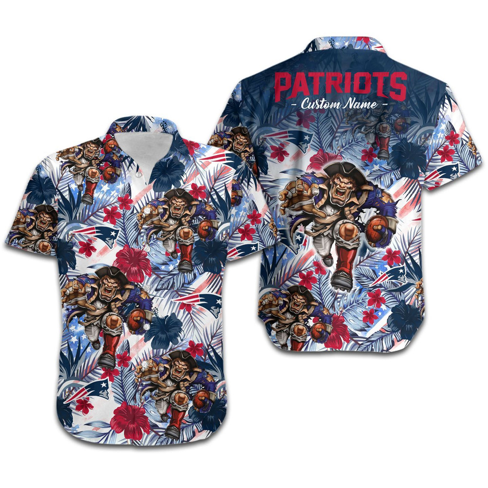 Personalized New England Patriots Tropical Floral America Flag Hawaiian Shirt Hot Trendy Summer 2024