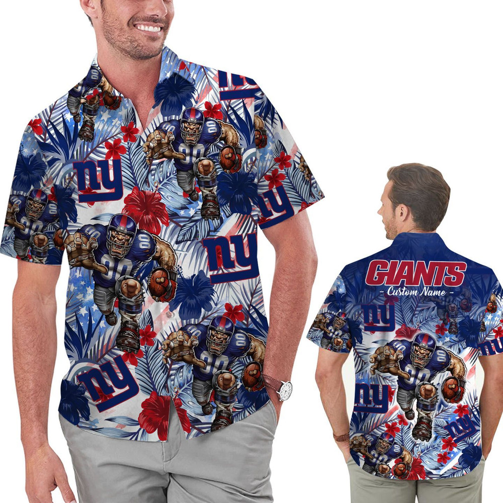 Personalized New York Giants Tropical Floral America Flag Hawaiian Shirt Hot Trendy Summer 2024