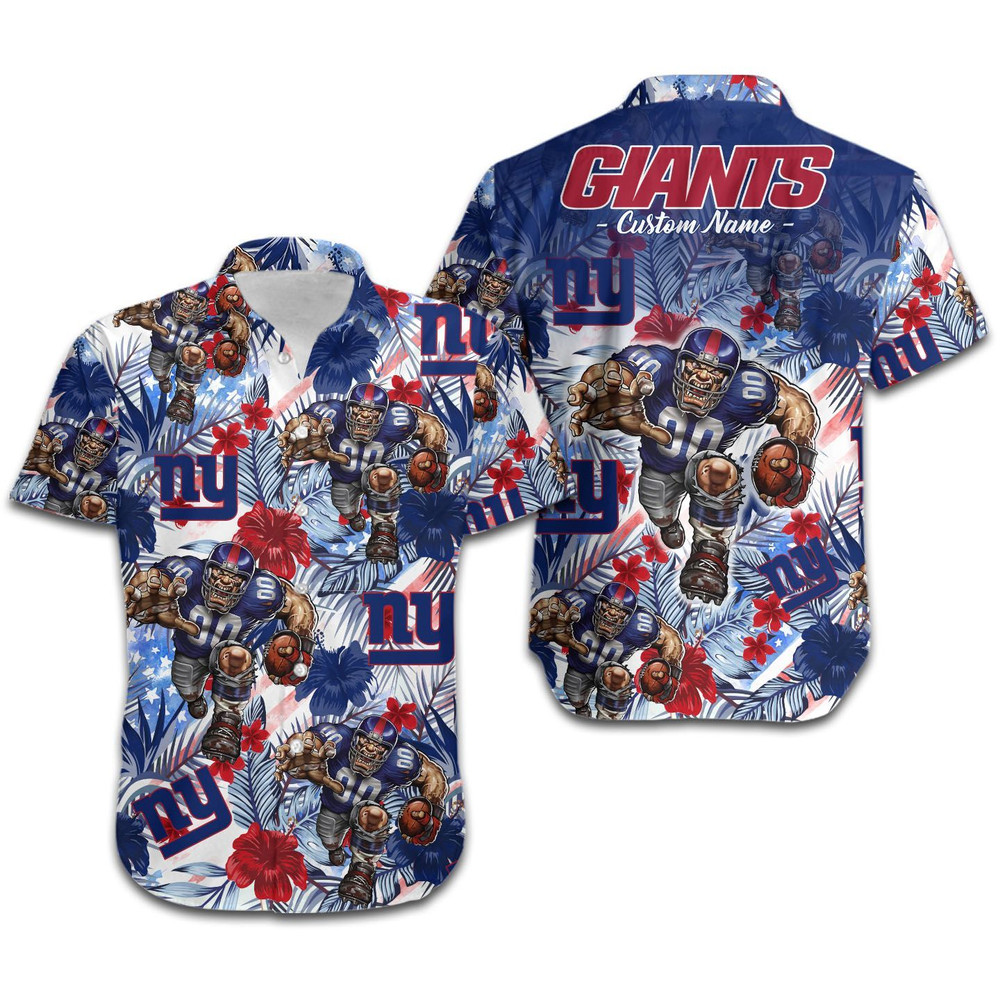 Personalized New York Giants Tropical Floral America Flag Hawaiian Shirt Hot Trendy Summer 2024