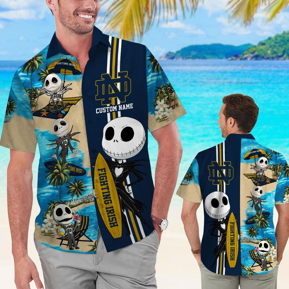 Personalized Notre Dame Fighting Irish & Jack Skellington Hawaiian Shirt Hot Trendy Summer 2024