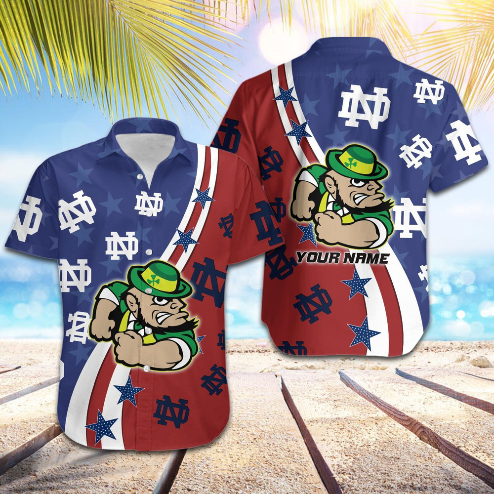 Personalized Notre Dame Fighting Irish American Flag Hawaiian Shirt Hot Trendy Summer 2024