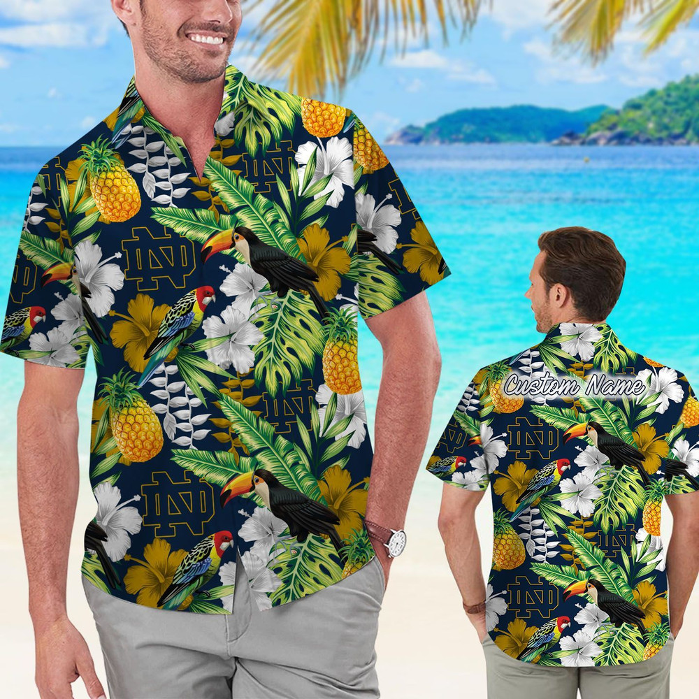 Personalized Notre Dame Fighting Irish Parrot Floral Tropical Hawaiian Shirt Hot Trendy Summer 2024