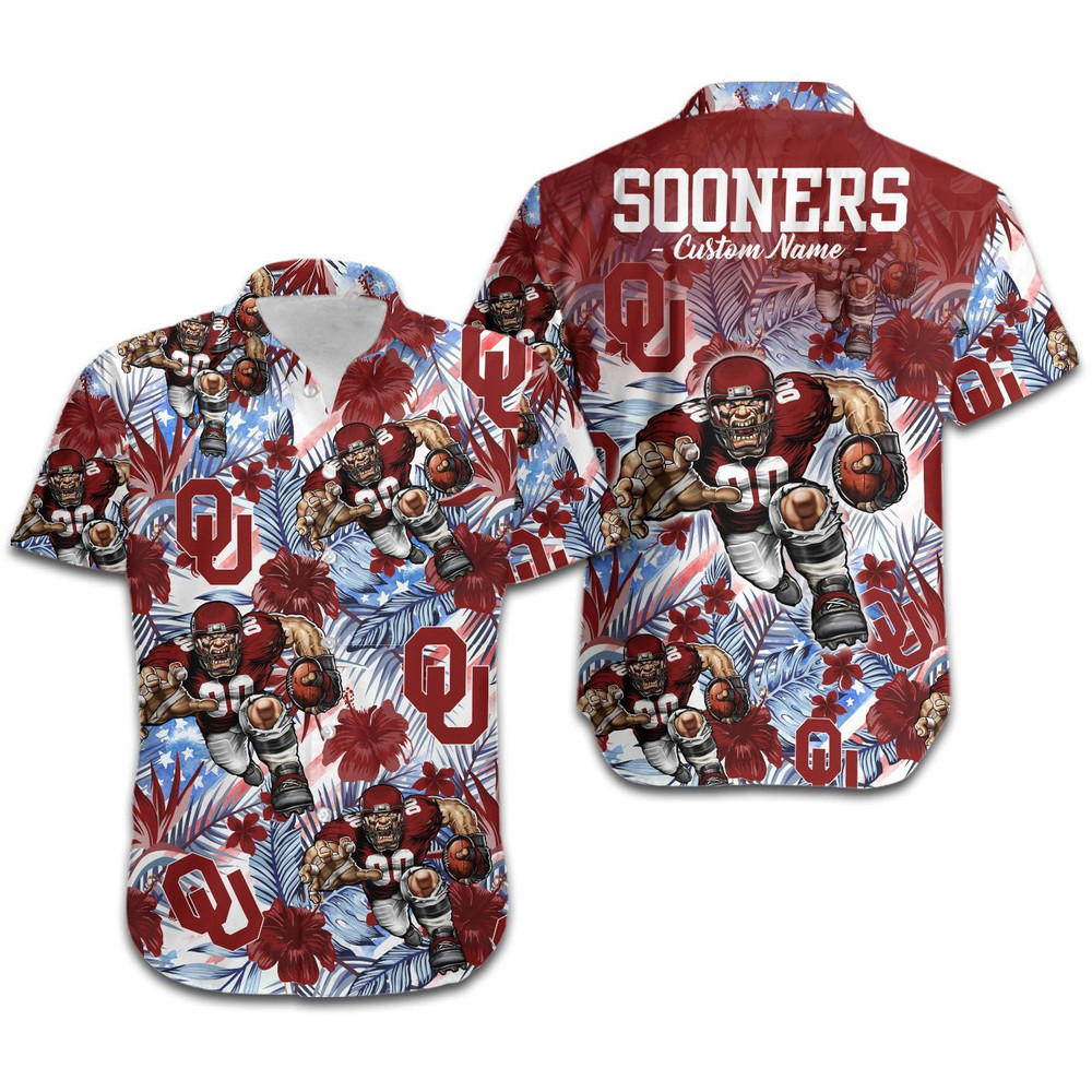 Personalized Oklahoma Sooners Tropical Floral America Flag Hawaiian Shirt Hot Trendy Summer 2024