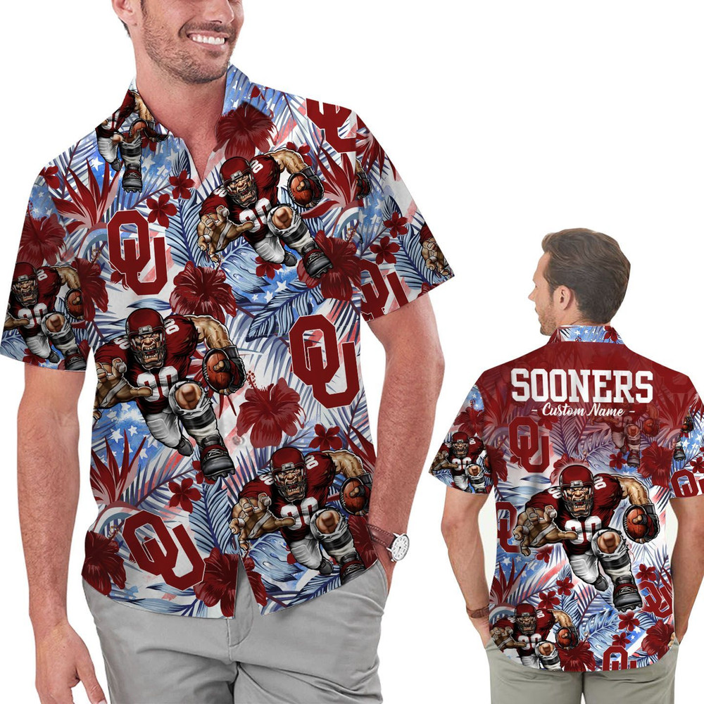 Personalized Oklahoma Sooners Tropical Floral America Flag Hawaiian Shirt Hot Trendy Summer 2024