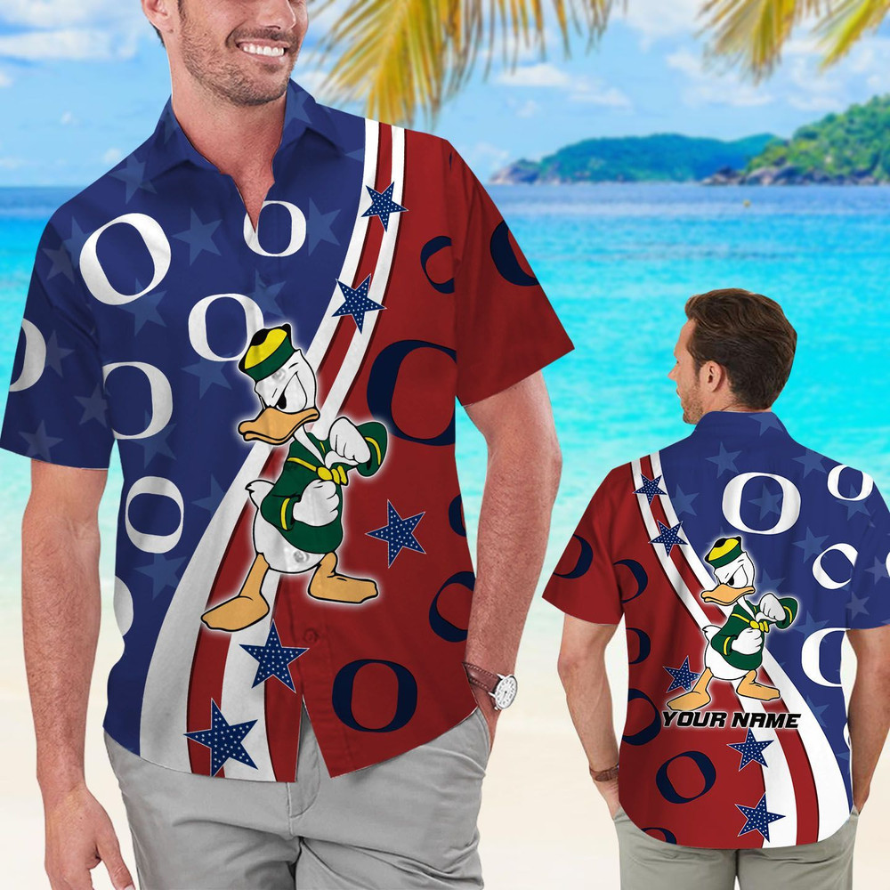 Personalized Oregon Ducks American Flag Hawaiian Shirt Hot Trendy Summer 2024