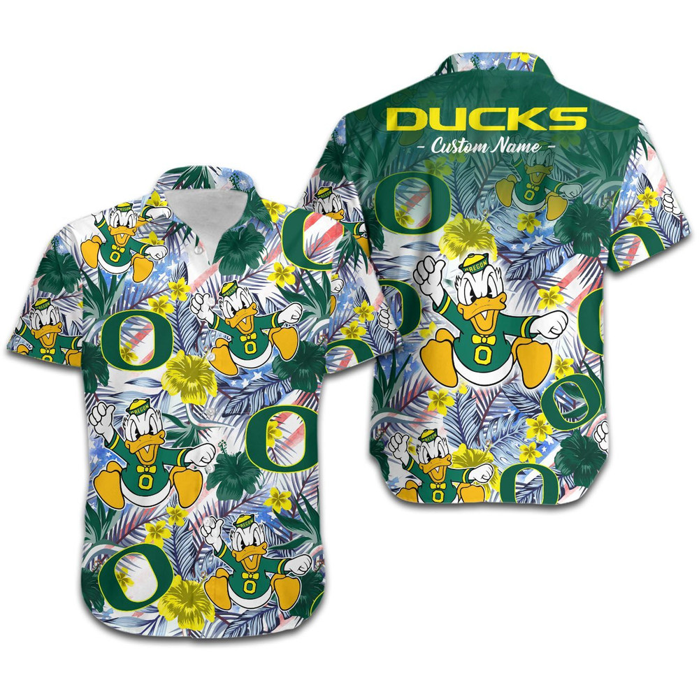 Personalized Oregon Ducks Tropical Floral America Flag Hawaiian Shirt Hot Trendy Summer 2024