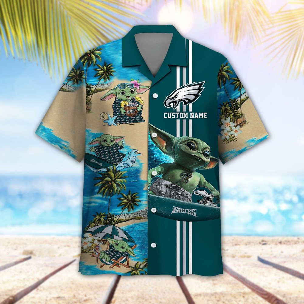 Personalized Philadelphia Eagles & Baby Yoda Hawaiian Shirt Hot Trendy Summer 2024