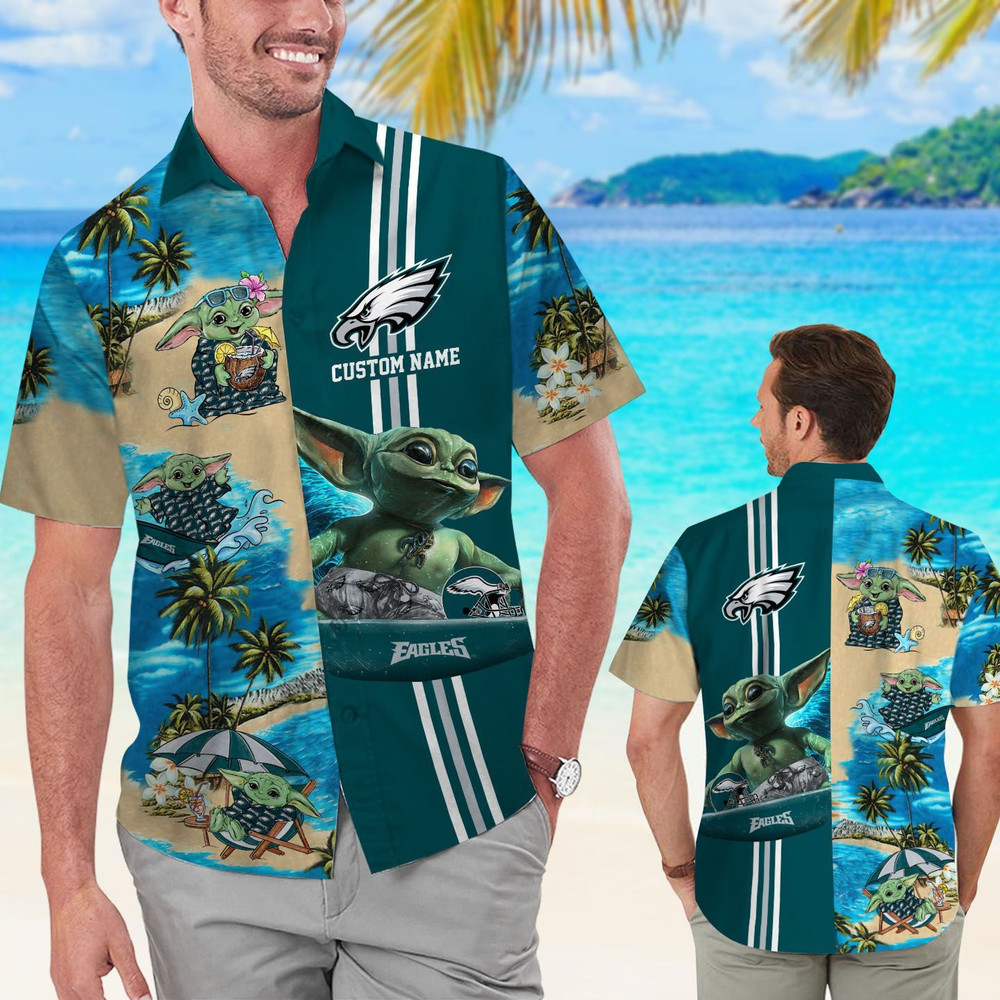 Personalized Philadelphia Eagles & Baby Yoda Hawaiian Shirt Hot Trendy Summer 2024