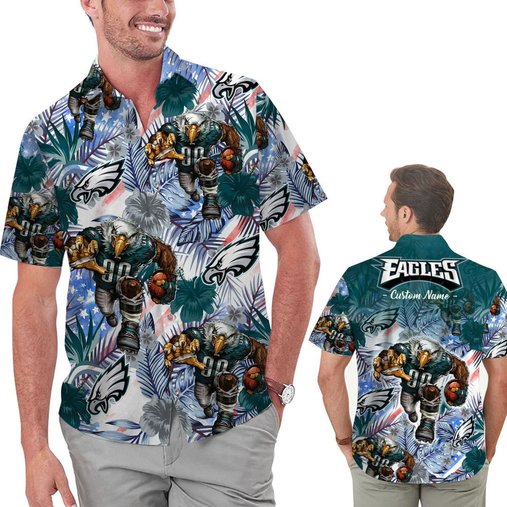 Personalized Philadelphia Eagles Tropical Floral America Flag Hawaiian Shirt Hot Trendy Summer 2024