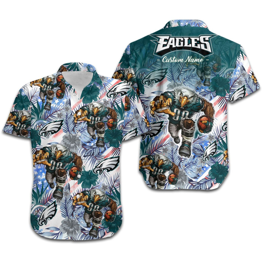 Personalized Philadelphia Eagles Tropical Floral America Flag Hawaiian Shirt Hot Trendy Summer 2024