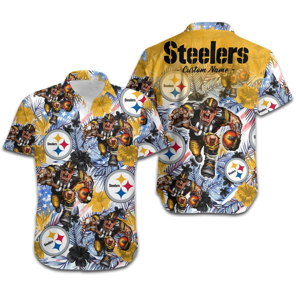 Personalized Pittsburgh Steelers Tropical Floral America Flag Hawaiian Shirt Hot Trendy Summer 2024