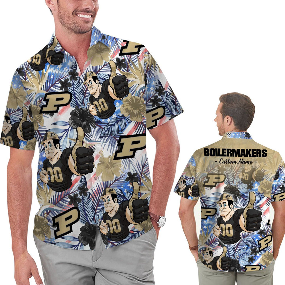 Personalized Purdue Boilermakers Tropical Floral America Flag Hawaiian Shirt Hot Trendy Summer 2024