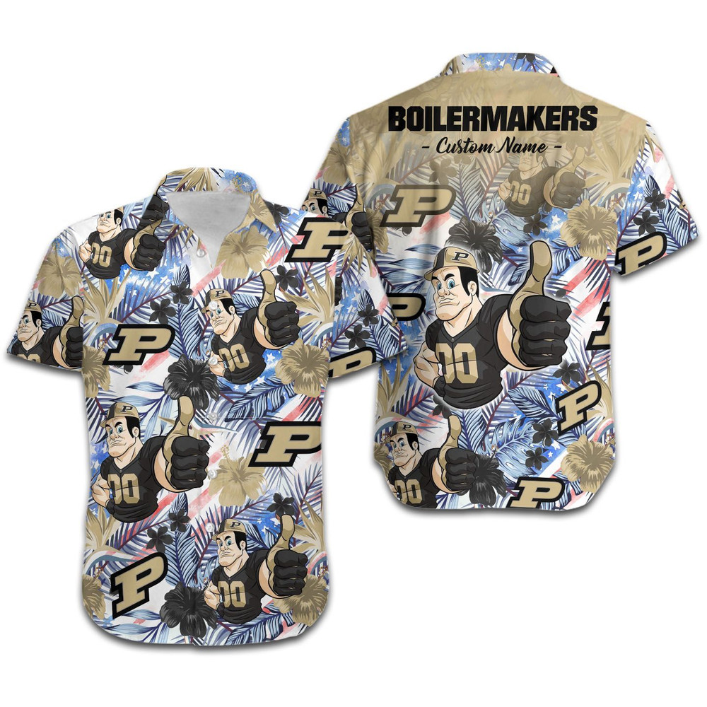 Personalized Purdue Boilermakers Tropical Floral America Flag Hawaiian Shirt Hot Trendy Summer 2024