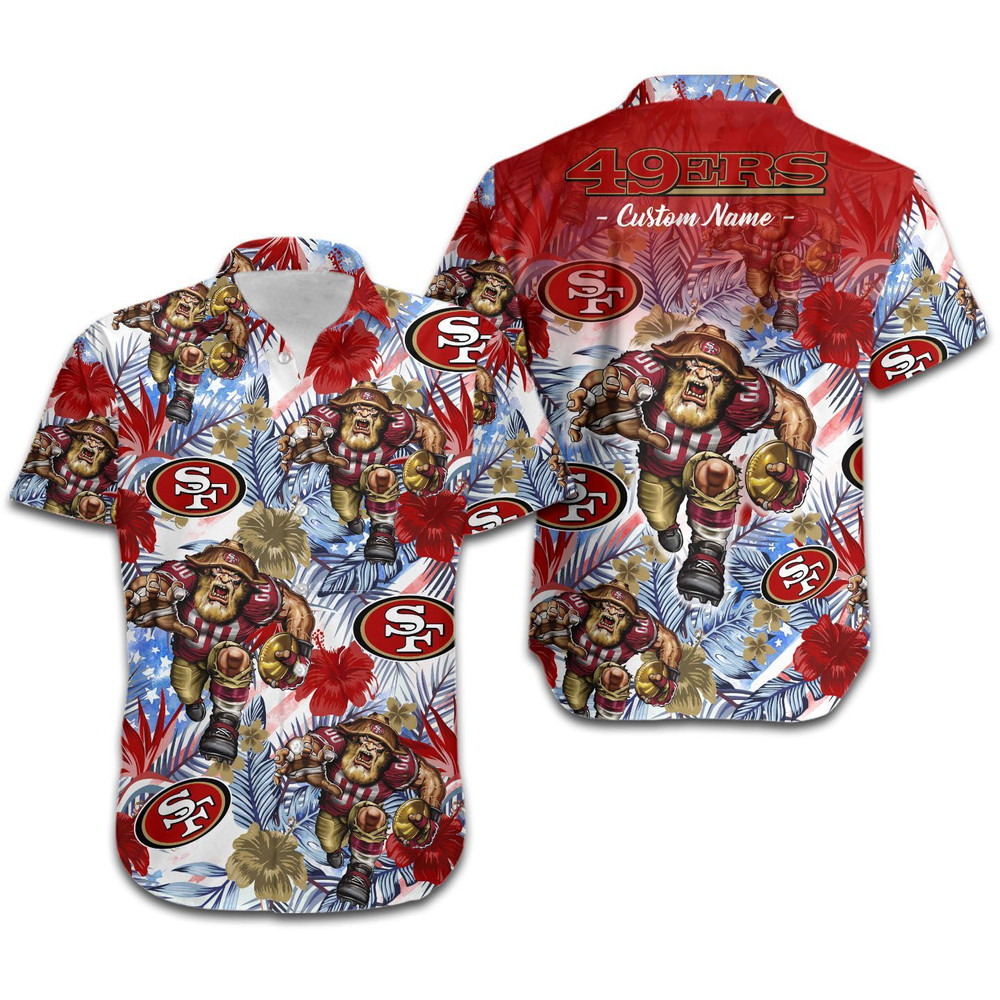 Personalized San Francisco 49ers Tropical Floral America Flag Hawaiian Shirt Hot Trendy Summer 2024