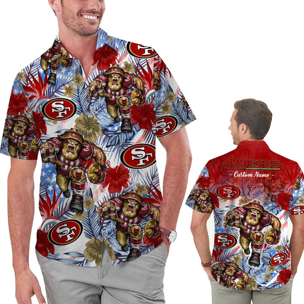 Personalized San Francisco 49ers Tropical Floral America Flag Hawaiian Shirt Hot Trendy Summer 2024