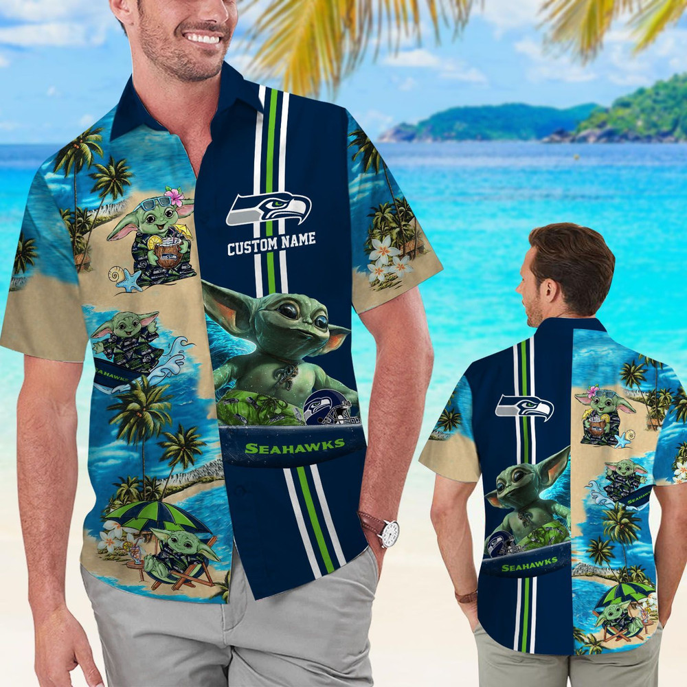 Personalized Seattle Seahawks & Baby Yoda Hawaiian Shirt Hot Trendy Summer 2024