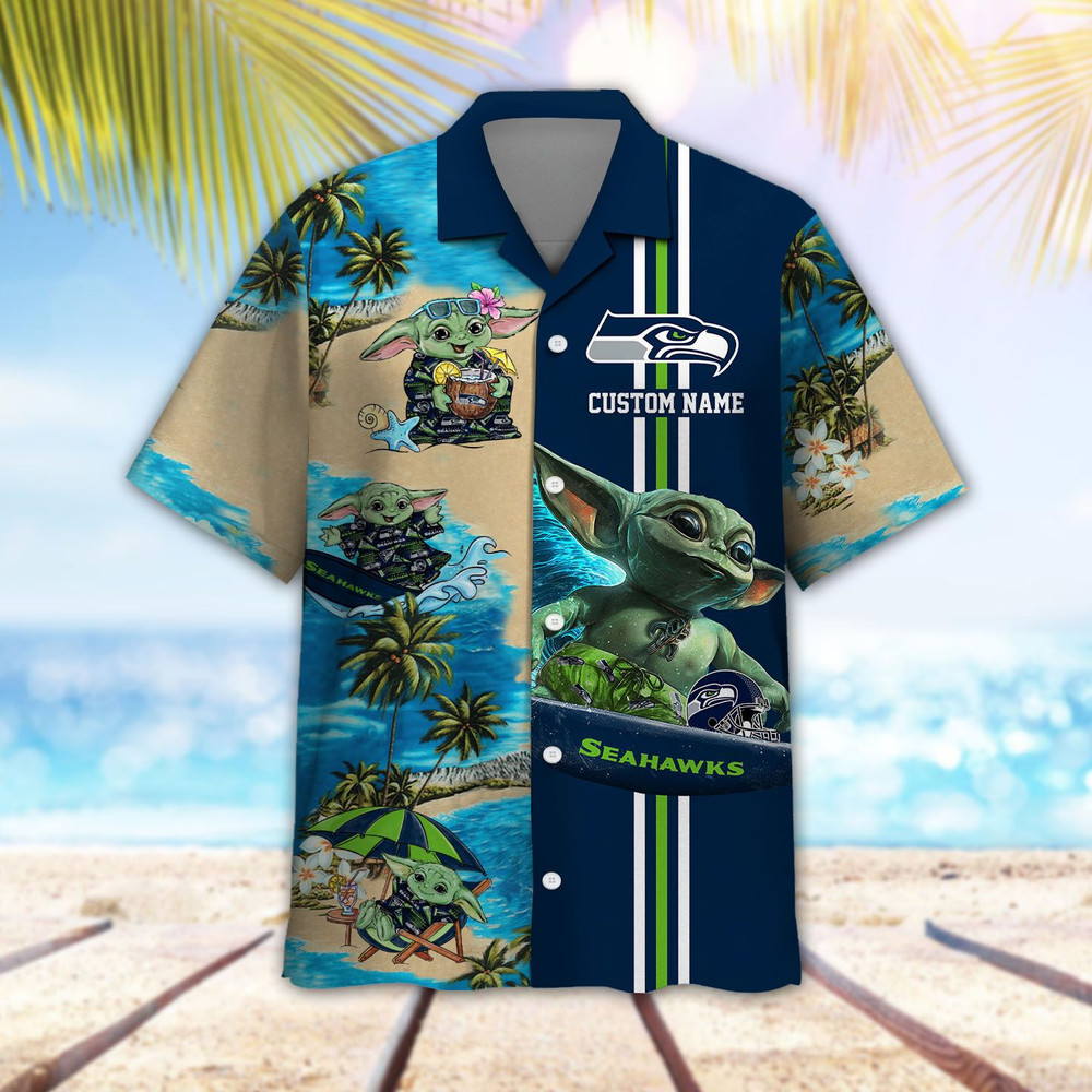 Personalized Seattle Seahawks & Baby Yoda Hawaiian Shirt Hot Trendy Summer 2024