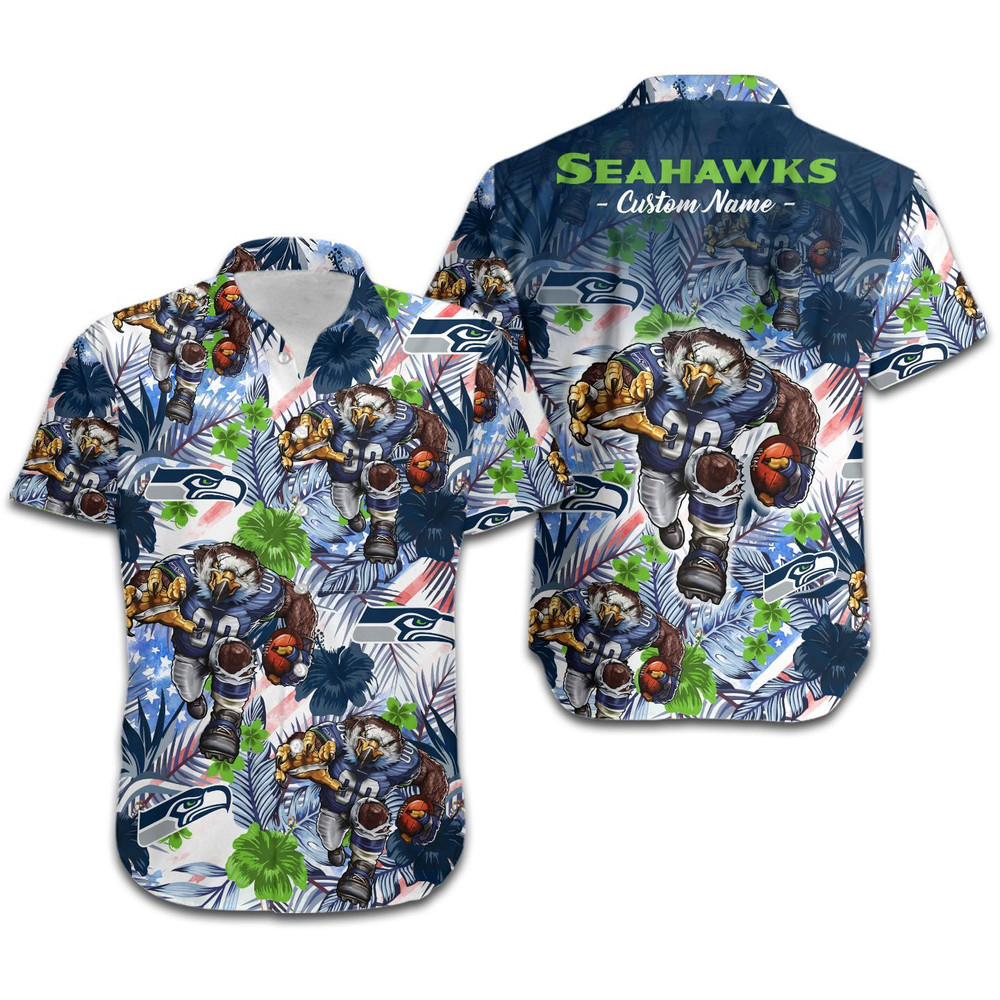 Personalized Seattle Seahawks Tropical Floral America Flag Hawaiian Shirt Hot Trendy Summer 2024