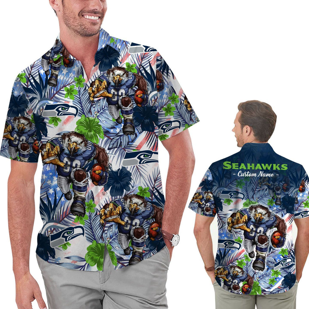 Personalized Seattle Seahawks Tropical Floral America Flag Hawaiian Shirt Hot Trendy Summer 2024