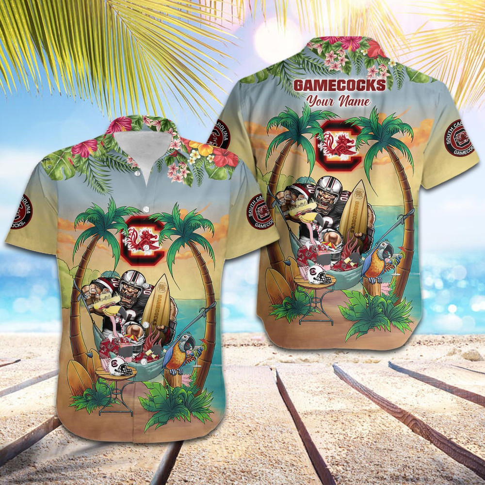 Personalized South Carolina Gamecocks Flamingo Parrot Hawaiian Shirt Hot Trendy Summer 2024